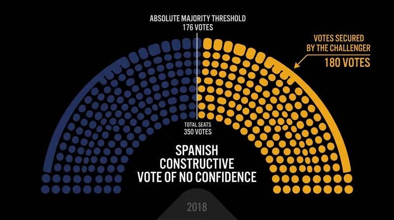 In 2018, Pedro Sánchez secured 180 votes in the 350-seat Congress of Deputies to successfully oust Mariano Rajoy.