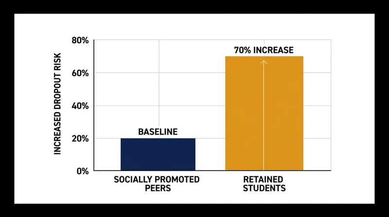 Students who repeat a grade are significantly more likely to drop out of high school than their socially promoted peers.