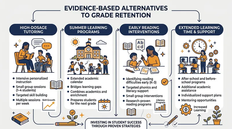 Modern educational science points to targeted instructional support rather than administrative retention.
