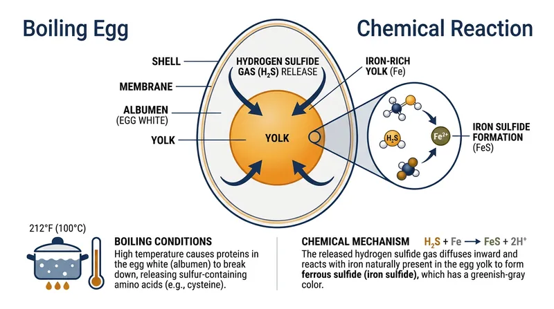 Heat drives hydrogen sulfide gas inward toward the cooler center of the egg during boiling.