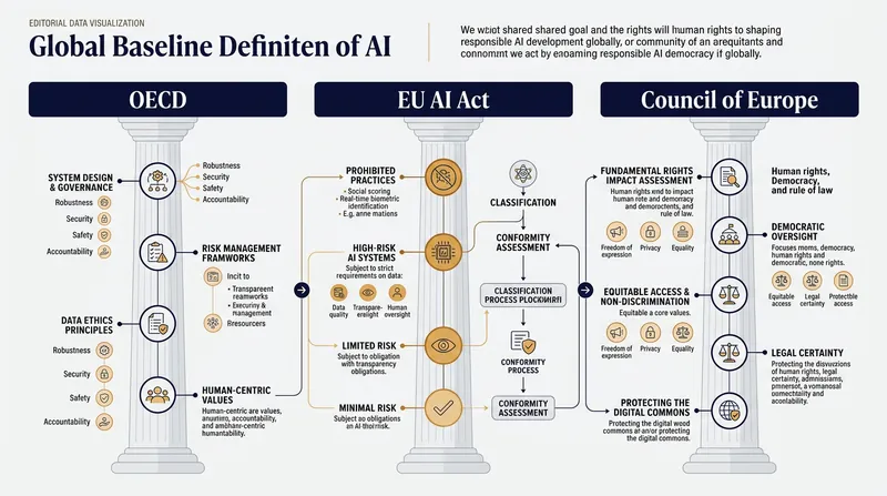 The three major international frameworks that established the legal boundary for artificial intelligence.