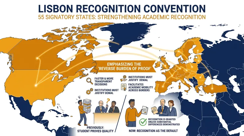 The Lisbon Recognition Convention governs credential evaluation across 55 signatory states.