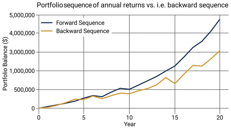 A $1,000,000 portfolio with a $50,000 annual withdrawal yields a $1.57 million difference in terminal wealth simply by reversing the order of returns.
