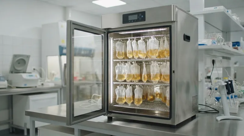 Illustration: Blood banks must continuously agitate room-temperature platelets to prevent them from clumping together.