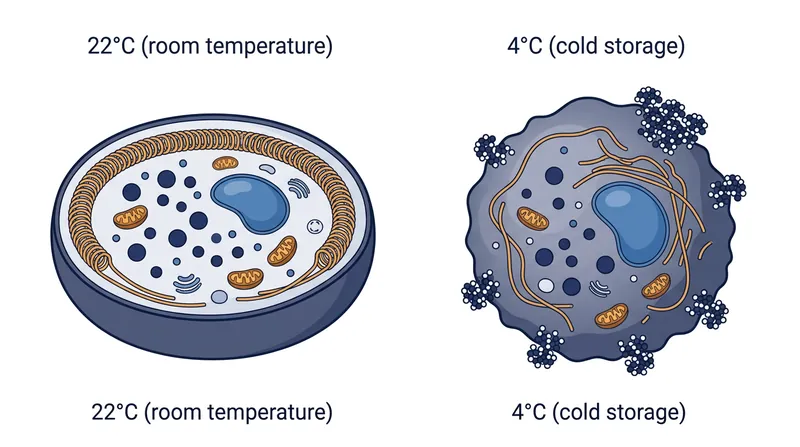 Cold storage causes critical surface glycoproteins to cluster together, altering the platelet's shape.