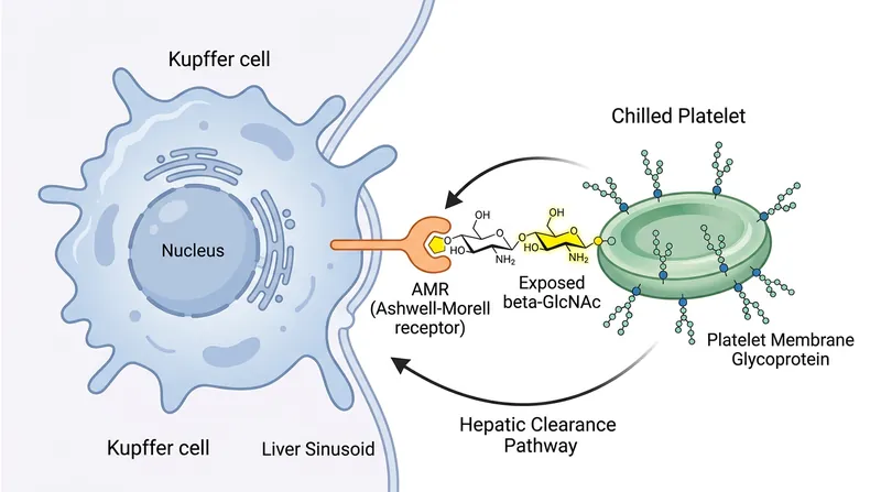 Hepatic macrophages recognize the exposed sugars on chilled platelets and immediately destroy them.
