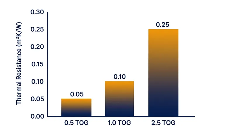 Standard TOG ratings scale linearly with their metric thermal resistance values.