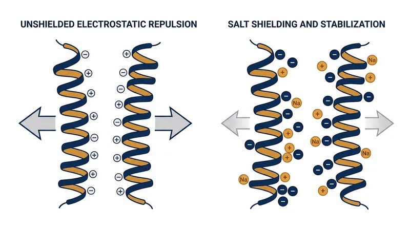 Dissolved sodium and chloride ions act as a buffer, shielding the charged amino acids and allowing the proteins to bond.