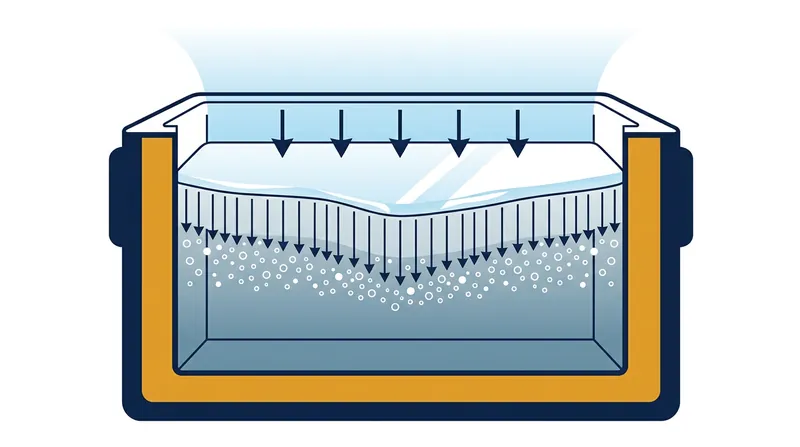 Insulating five sides of a container forces the freezing front to advance strictly from the top down, displacing gases into the liquid reservoir below.