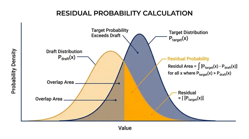 When a token is rejected, the target model samples exclusively from the residual probability mass to guarantee exact distribution matching.