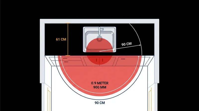 The 90-centimeter aerosol spray easily breaches the boundaries of a standard 61-centimeter deep kitchen counter.