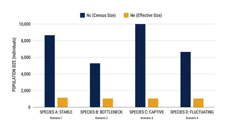Comprehensive estimates show that the effective population size in wild animals averages just 10 to 11 percent of the raw census count.