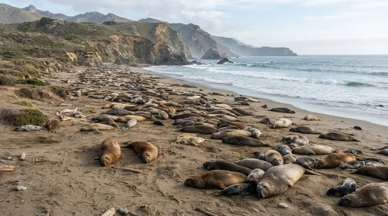 Illustration: Despite rebounding to a census size of 239,000 individuals, the Northern elephant seal's genetic diversity remains constrained by its highly polygynous mating system.