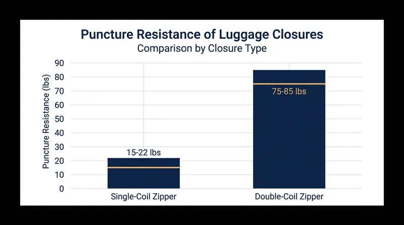Double-coil zippers require exponentially more localized force to breach than standard single-coil designs.