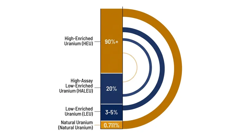 Uranium enrichment levels dictate the material's end use, from commercial reactor fuel to weapons-grade material.