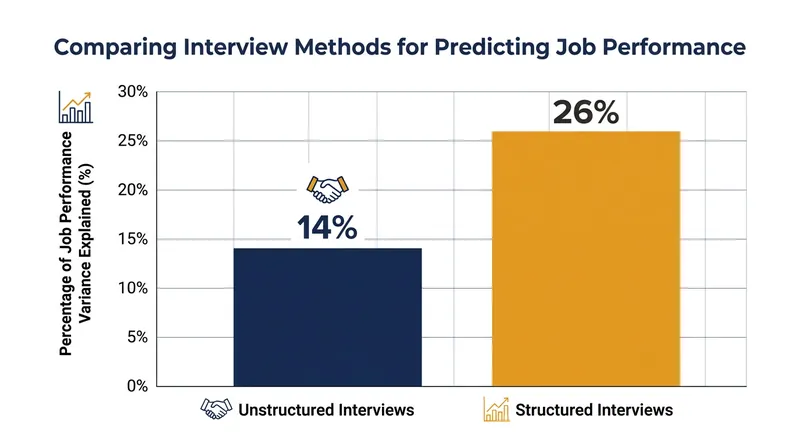 Structured interviews capture nearly twice as much predictive signal as unstructured conversational interviews.