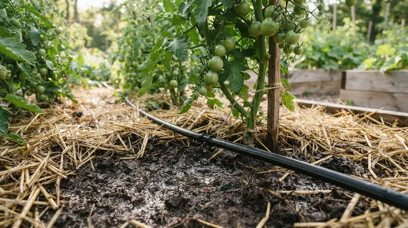 Illustration: Consistent soil moisture, maintained through drip irrigation and organic mulch, is the most effective prevention for blossom-end rot.