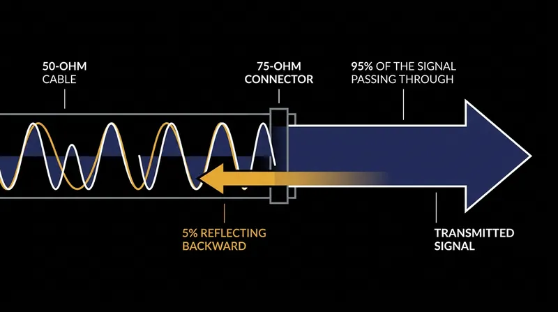 Connecting a 75-ohm device to a 50-ohm cable creates a standing wave, reflecting approximately 5 percent of the signal backward.