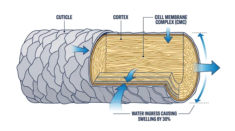 Water diffuses through the delta-layer, forcing the cell membrane complex to stretch and swell.