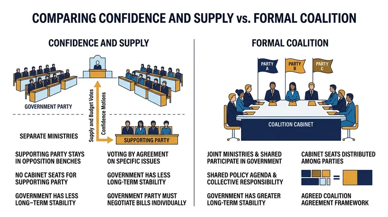The structural difference between parliamentary support and shared executive power.