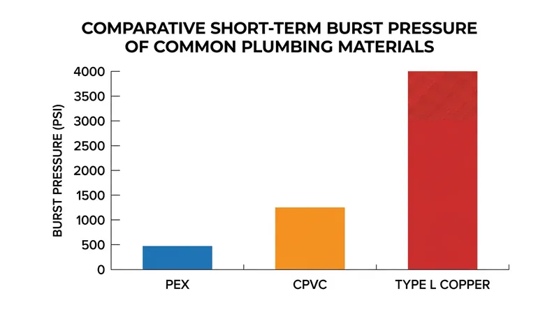 Short-term burst pressure limits of common residential plumbing materials.