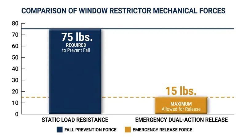 Hardware must withstand heavy static impacts while yielding easily to deliberate adult operation.