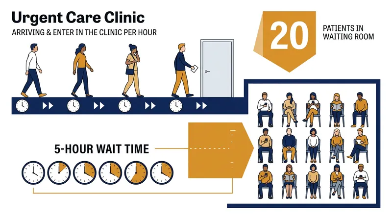 An arrival rate of 4 patients per hour multiplied by a 5-hour lead time guarantees 20 patients in the waiting room.