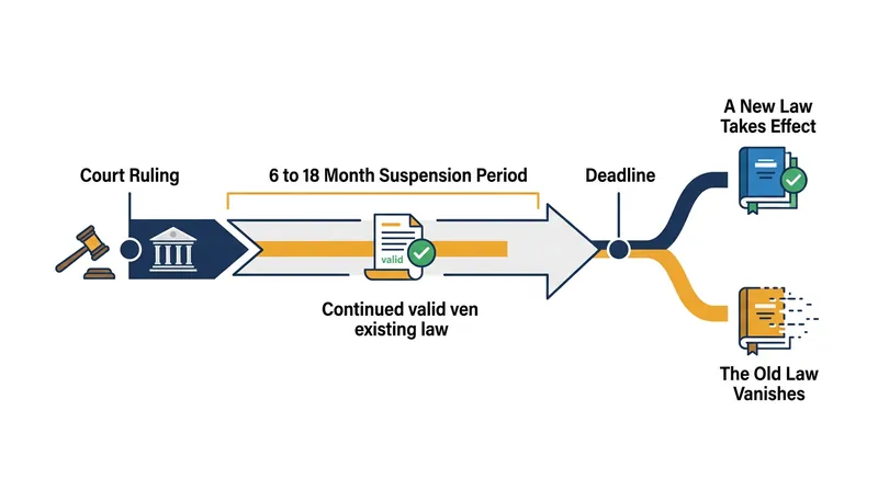 The suspension period creates a high-pressure legislative window to replace the unconstitutional statute.