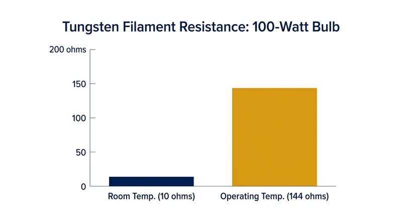 Tungsten's positive temperature coefficient causes its electrical resistance to rise sharply as it heats up.