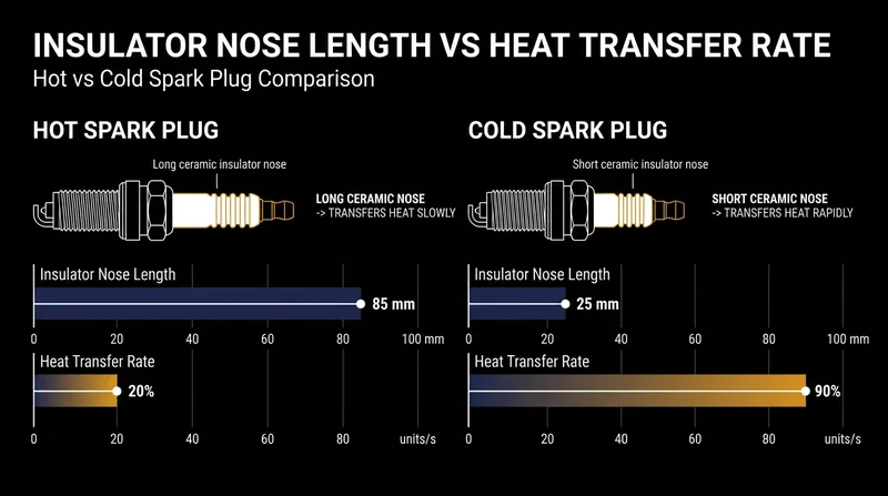 A shorter insulator nose allows thermal energy to escape into the cylinder head much faster.