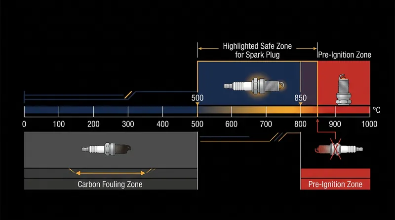 Spark plugs must remain between 500°C and 850°C to avoid carbon fouling and pre-ignition.