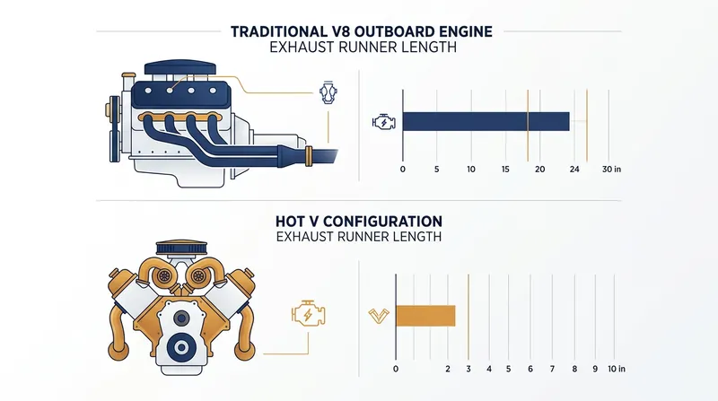 The Hot V architecture reduces exhaust runner volume by eliminating over a foot of piping.