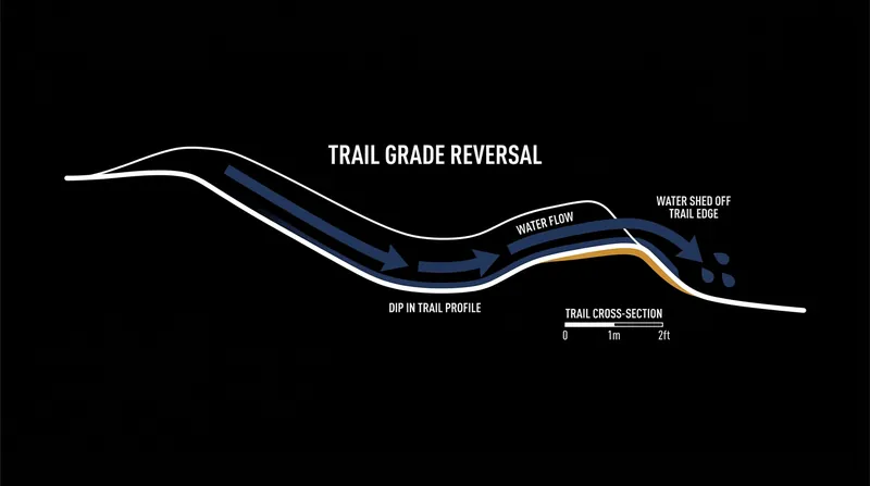 Grade reversals force trapped water off the trail every 20 to 50 feet.
