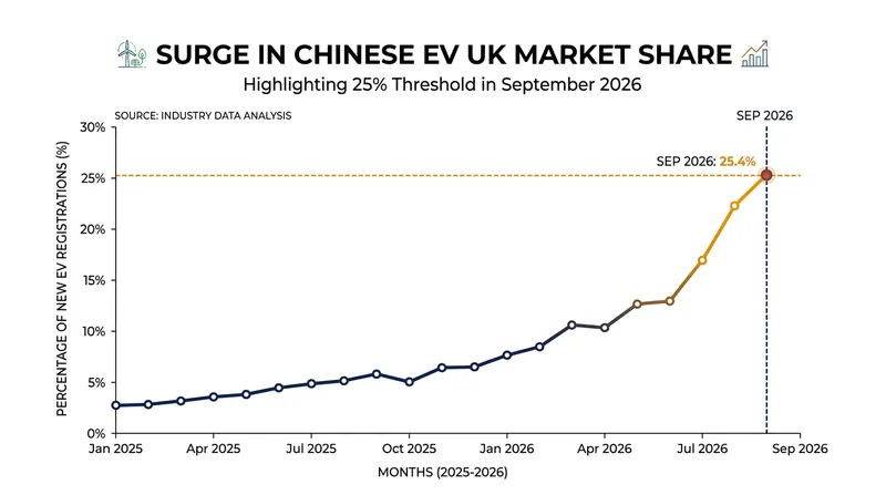 Chinese automakers captured more than a quarter of the UK new vehicle market in September 2026.