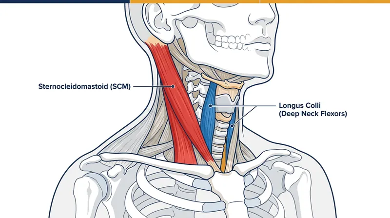 The deep neck flexors stabilize the cervical spine, while the superficial sternocleidomastoid is built for global movement.