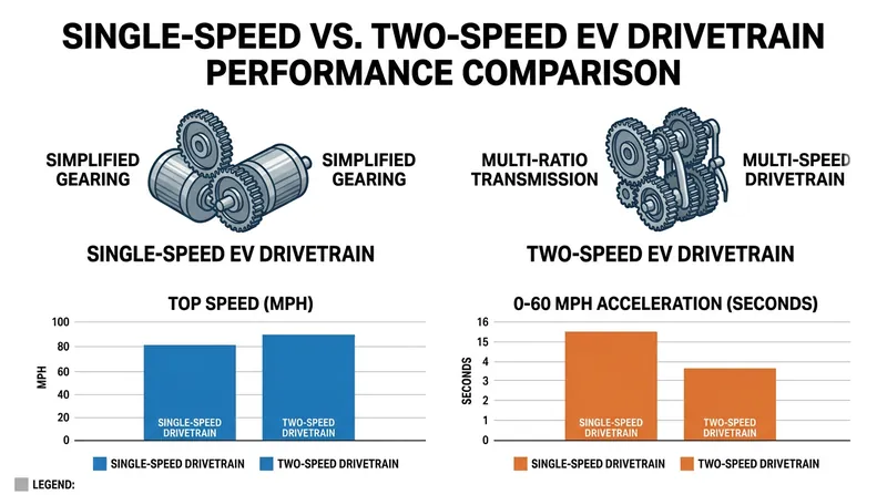 While a two-speed gearbox offers slight high-speed advantages, the single-speed setup provides ample performance for passenger vehicles.