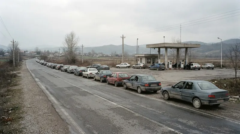 Illustration: Domestic fuel shortages have forced Russian drivers in some regions to wait up to 40 hours at civilian distribution points.