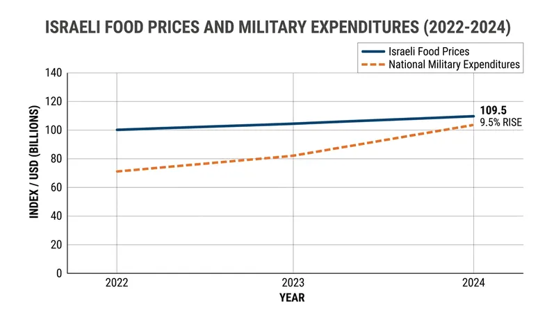 Israeli households have faced a 9.5 percent increase in food prices over the past two years amid soaring military expenditures.
