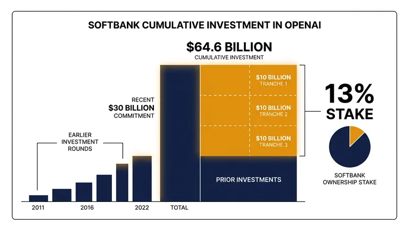 SoftBank's cumulative investment in OpenAI now stands at $64.6 billion.