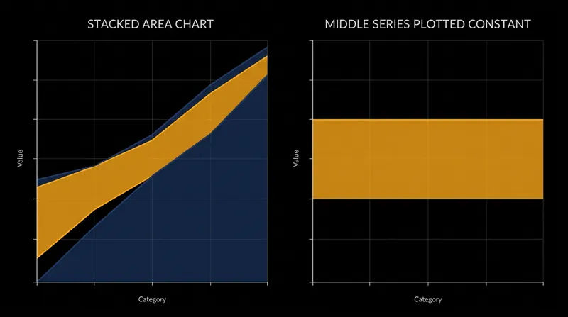 The sine illusion causes a perfectly flat middle series to appear to shrink when the baseline beneath it rises sharply.