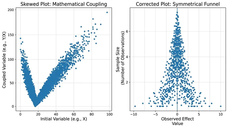 Replacing standard error with sample size on the vertical axis corrects the artificial skew.