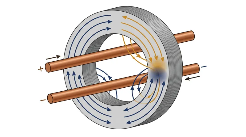 Under normal conditions, the opposing magnetic fields of the outgoing and returning currents perfectly cancel each other out.