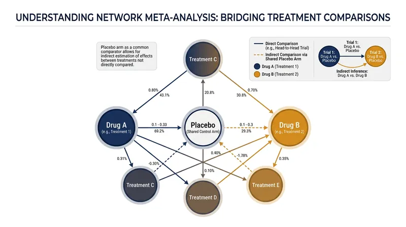 Network meta-analyses require three or more treatments to form the indirect mathematical bridges that allow for simultaneous comparison.