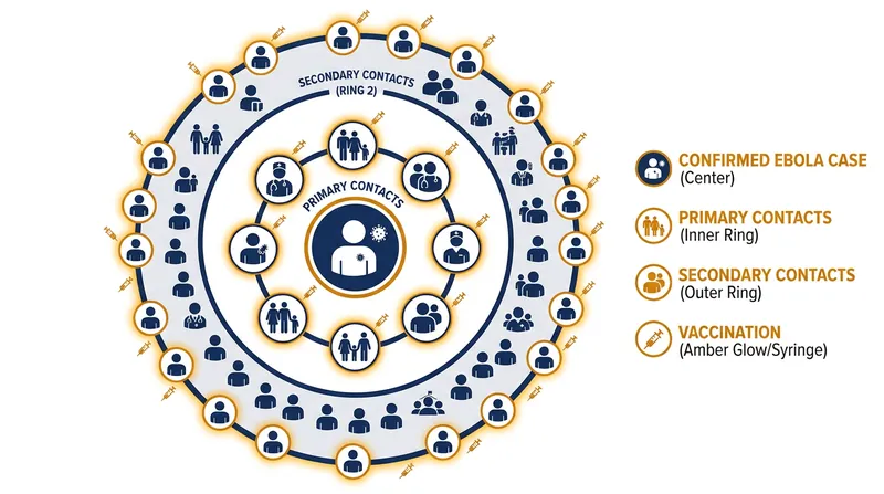 Ring vaccination targets the immediate contacts of a confirmed case to halt transmission.