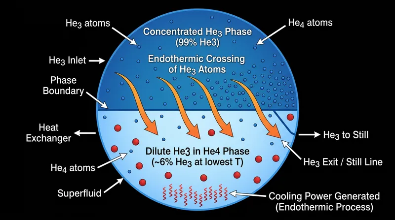 Dilution refrigerators generate their extreme cooling power through the phase separation of helium isotopes.