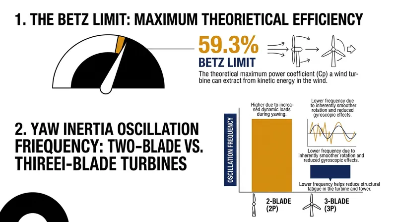 While no turbine can exceed the 59.3 percent Betz Limit, three blades eliminate the 2P yaw inertia oscillation that plagues two-blade designs.