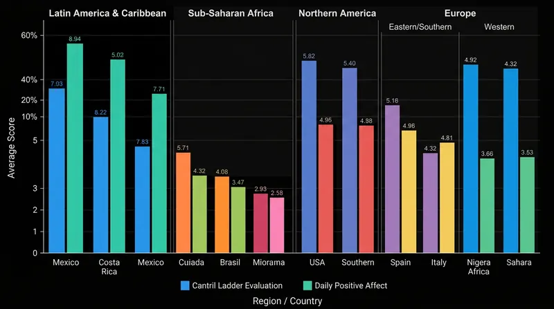 Alternative measures of subjective wellbeing, such as daily positive affect, often produce entirely different global rankings.