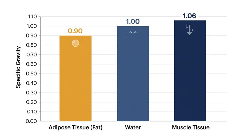 Because muscle is denser than water, heavily muscled legs increase the downward gravitational pull at the lower extremities.