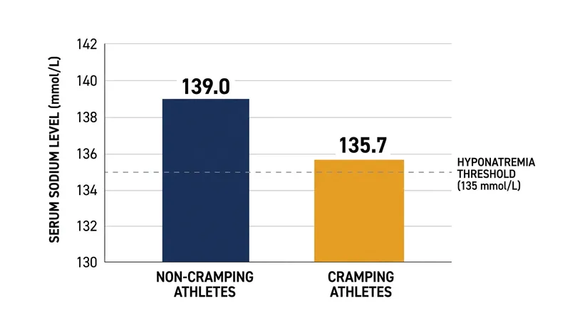 Serum sodium levels in cramping athletes remain within normal physiological ranges.