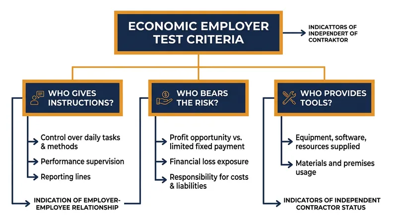 The functional tests used to identify an economic employer.